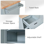 Rolling Kitchen Island with Foldable Countertop – White / Blue, Drawer & Cabinets, 1–4 Person Use