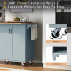 Rolling Kitchen Island with Foldable Countertop – White / Blue, Drawer & Cabinets, 1–4 Person Use