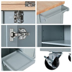 Rolling Kitchen Island with Foldable Countertop – White / Blue, Drawer & Cabinets, 1–4 Person Use