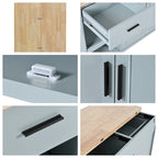 Rolling Kitchen Island with Foldable Countertop – White / Blue, Drawer & Cabinets, 1–4 Person Use