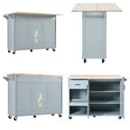 Rolling Kitchen Island with Foldable Countertop – White / Blue, Drawer & Cabinets, 1–4 Person Use