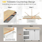 Rolling Kitchen Island with Foldable Countertop – White / Blue, Drawer & Cabinets, 1–4 Person Use