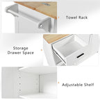 Rolling Kitchen Island with Foldable Countertop – White / Blue, Drawer & Cabinets, 1–4 Person Use