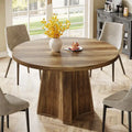 47" Round Farmhouse Dining Table – Brown, Engineered Wood, Seats 4–6, Single-Person Assembly