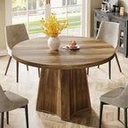 47" Round Farmhouse Dining Table – Brown, Engineered Wood, Seats 4–6, Single-Person Assembly