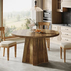 47" Round Farmhouse Dining Table – Brown, Engineered Wood, Seats 4–6, Single-Person Assembly