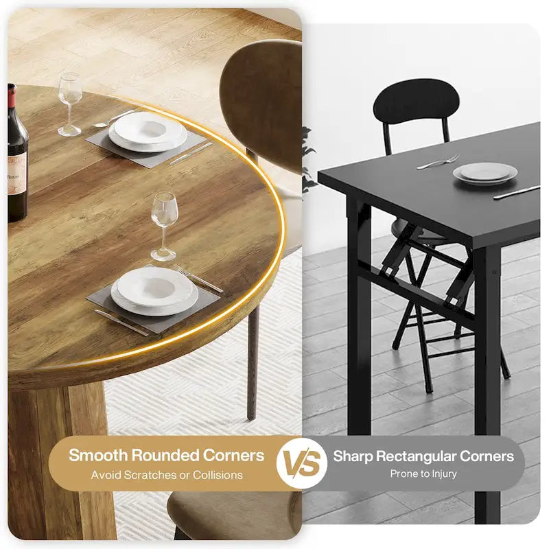 47" Round Farmhouse Dining Table – Brown, Engineered Wood, Seats 4–6, Single-Person Assembly