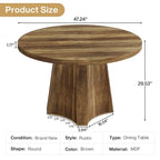 47" Round Farmhouse Dining Table – Brown, Engineered Wood, Seats 4–6, Single-Person Assembly