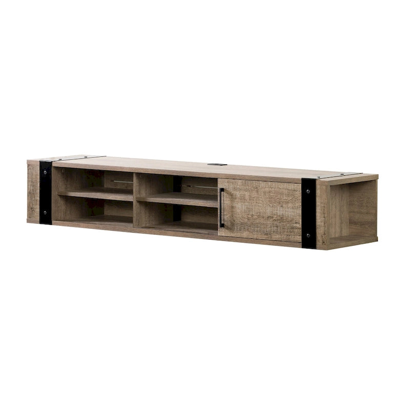 68" Wall Mounted Media Console – Weathered Oak / Seaside Pine, Industrial Style, 2-Person Assembly