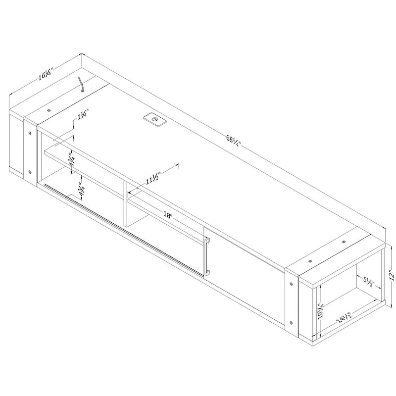 68" Wall Mounted Media Console – Weathered Oak / Seaside Pine, Industrial Style, 2-Person Assembly