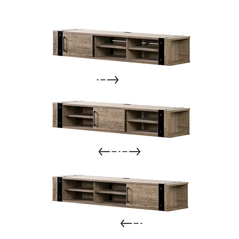 68" Wall Mounted Media Console – Weathered Oak / Seaside Pine, Industrial Style, 2-Person Assembly