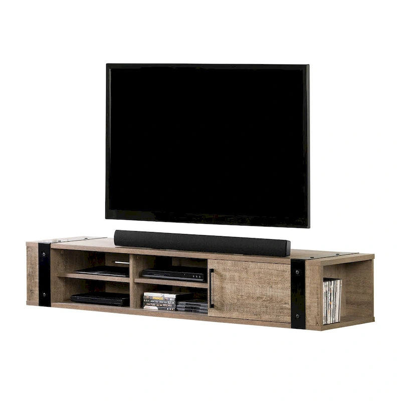 68" Wall Mounted Media Console – Weathered Oak / Seaside Pine, Industrial Style, 2-Person Assembly
