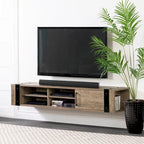 68" Wall Mounted Media Console – Weathered Oak / Seaside Pine, Industrial Style, 2-Person Assembly