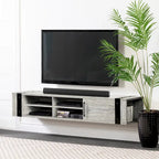 68" Wall Mounted Media Console – Weathered Oak / Seaside Pine, Industrial Style, 2-Person Assembly