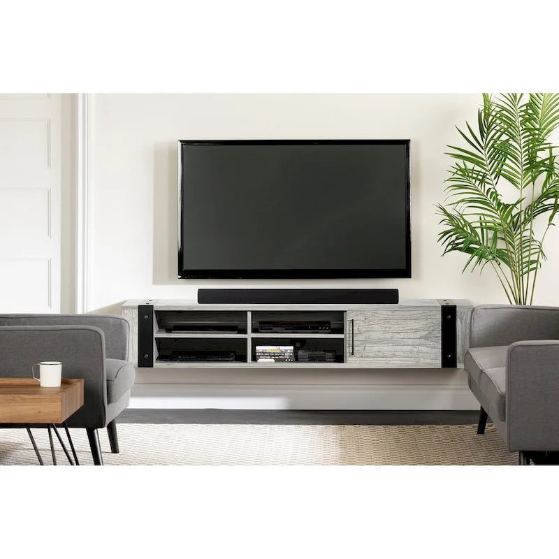 68" Wall Mounted Media Console – Weathered Oak / Seaside Pine, Industrial Style, 2-Person Assembly