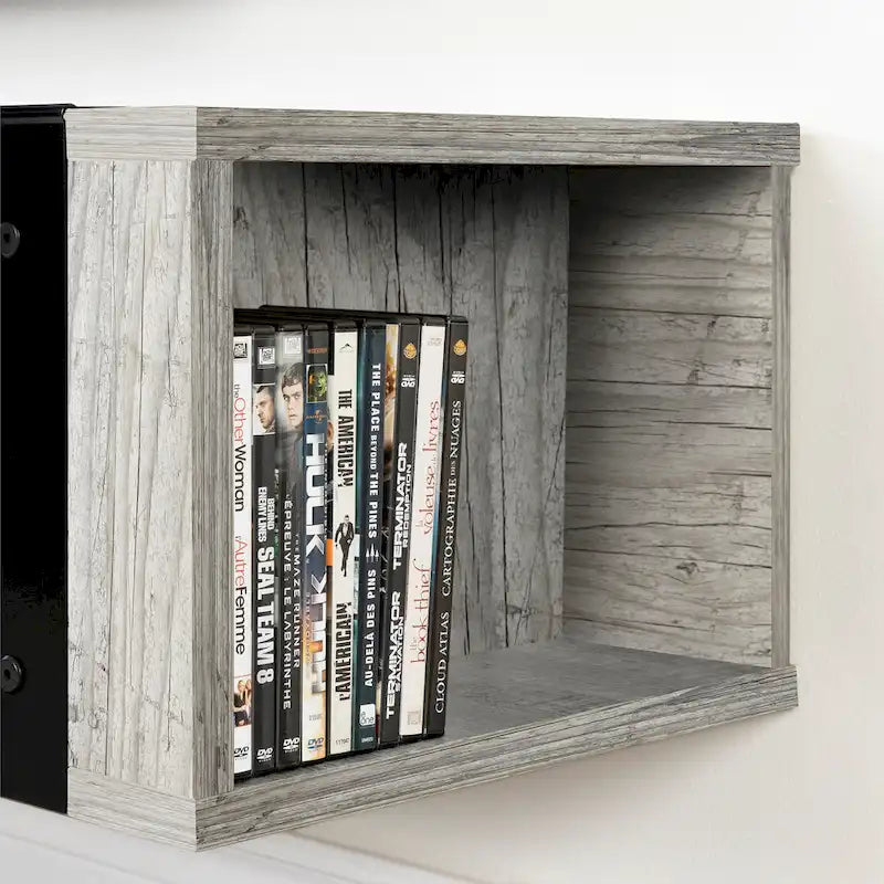 68" Wall Mounted Media Console – Weathered Oak / Seaside Pine, Industrial Style, 2-Person Assembly