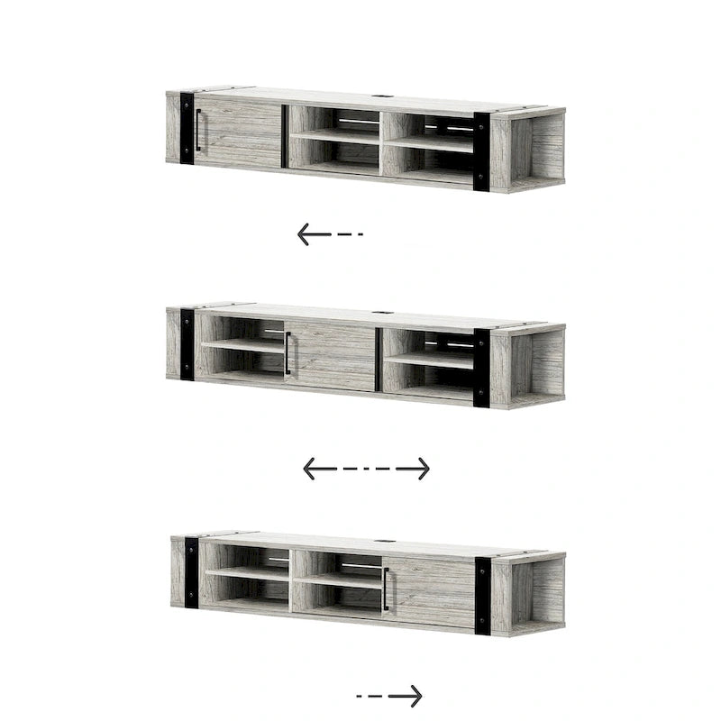 68" Wall Mounted Media Console – Weathered Oak / Seaside Pine, Industrial Style, 2-Person Assembly