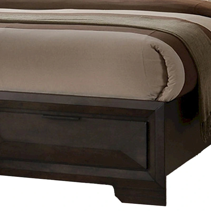 King Bed with Bookcase Headboard & 2 Footboard Drawers – Espresso Brown & Black, Solid & Engineered Wood, Single
