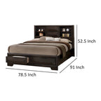 King Bed with Bookcase Headboard & 2 Footboard Drawers – Espresso Brown & Black, Solid & Engineered Wood, Single