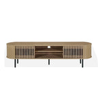 71" TV Stand Media Console – Natural Beige / Brown / Black, Tambour Sliding Doors, Mid-Century Modern, Single