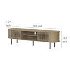 71" TV Stand Media Console – Natural Beige / Brown / Black, Tambour Sliding Doors, Mid-Century Modern, Single