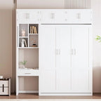 Murphy Wall Bed with Desk, Top Cabinets & Shelves – White / Grey, Full / Queen, MDF & Plywood