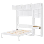 Murphy Wall Bed with Desk, Top Cabinets & Shelves – White / Grey, Full / Queen, MDF & Plywood