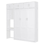 Murphy Wall Bed with Desk, Top Cabinets & Shelves – White / Grey, Full / Queen, MDF & Plywood