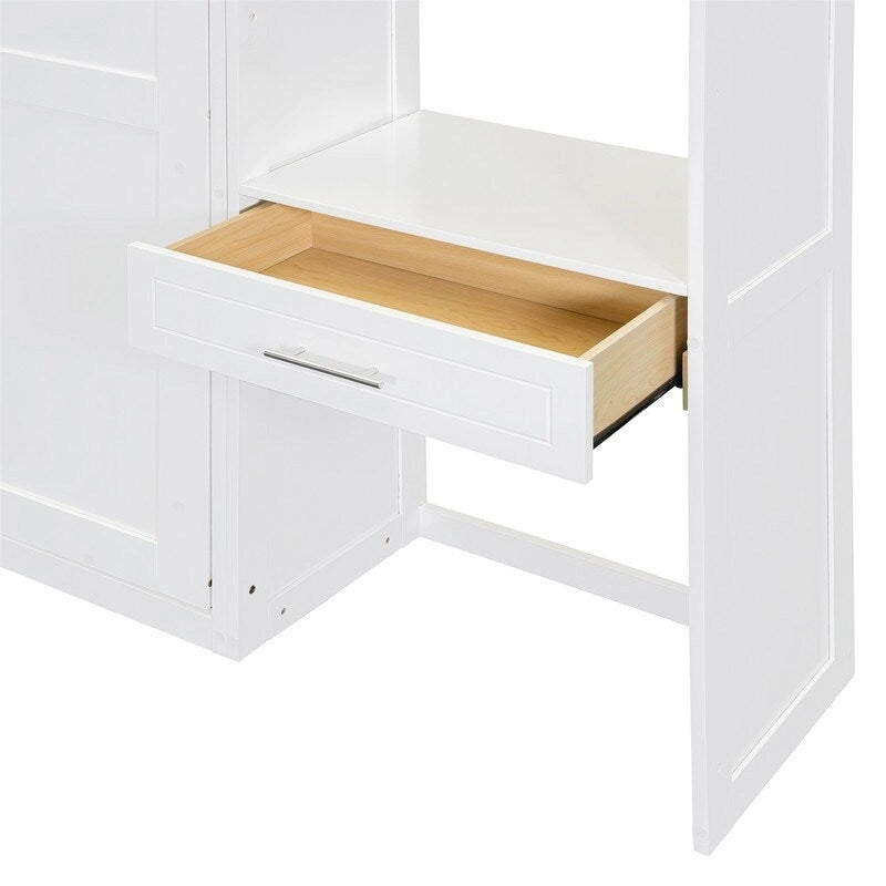 Murphy Wall Bed with Desk, Top Cabinets & Shelves – White / Grey, Full / Queen, MDF & Plywood