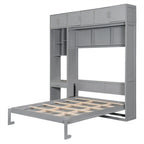 Murphy Wall Bed with Desk, Top Cabinets & Shelves – White / Grey, Full / Queen, MDF & Plywood