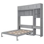 Murphy Wall Bed with Desk, Top Cabinets & Shelves – White / Grey, Full / Queen, MDF & Plywood