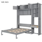 Murphy Wall Bed with Desk, Top Cabinets & Shelves – White / Grey, Full / Queen, MDF & Plywood