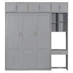 Murphy Wall Bed with Desk, Top Cabinets & Shelves – White / Grey, Full / Queen, MDF & Plywood
