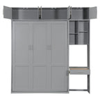 Murphy Wall Bed with Desk, Top Cabinets & Shelves – White / Grey, Full / Queen, MDF & Plywood