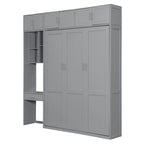 Murphy Wall Bed with Desk, Top Cabinets & Shelves – White / Grey, Full / Queen, MDF & Plywood