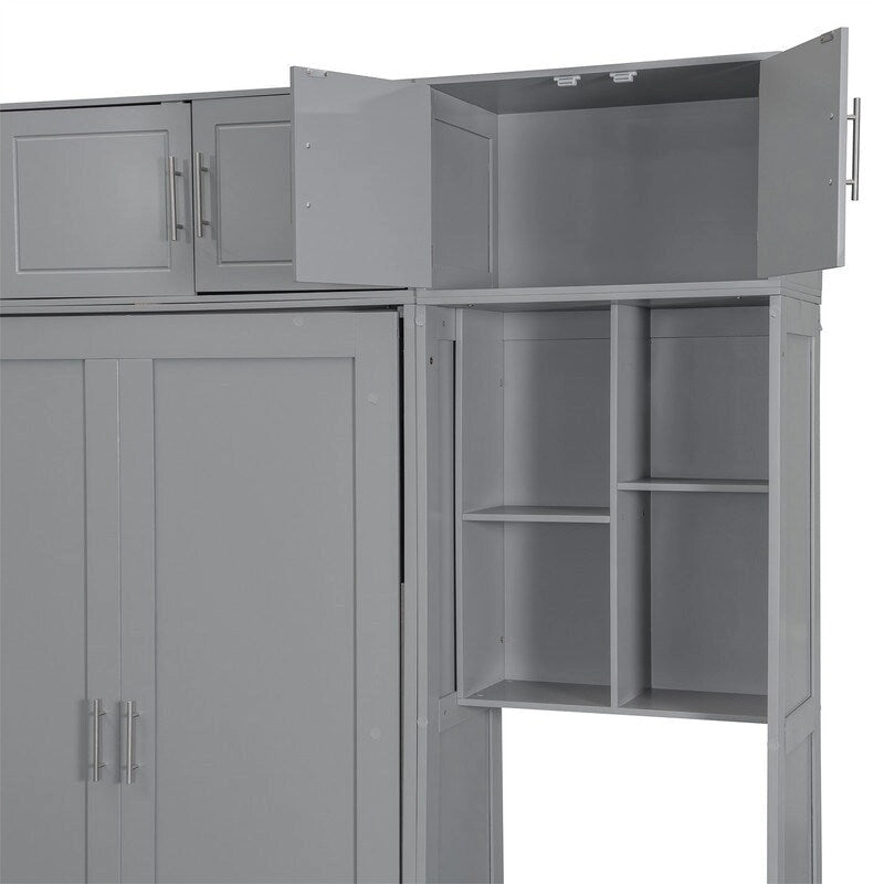 Murphy Wall Bed with Desk, Top Cabinets & Shelves – White / Grey, Full / Queen, MDF & Plywood
