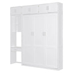 Murphy Wall Bed with Desk, Top Cabinets & Shelves – White / Grey, Full / Queen, MDF & Plywood