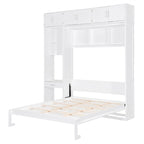 Murphy Wall Bed with Desk, Top Cabinets & Shelves – White / Grey, Full / Queen, MDF & Plywood