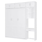 Murphy Wall Bed with Desk, Top Cabinets & Shelves – White / Grey, Full / Queen, MDF & Plywood