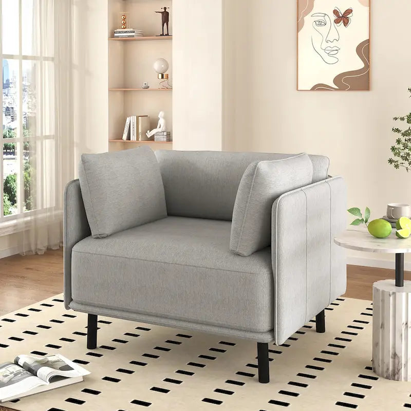 Modern 39.17  Upholstered Accent Chair with Solid Metal Legs and Pillow for Living Room