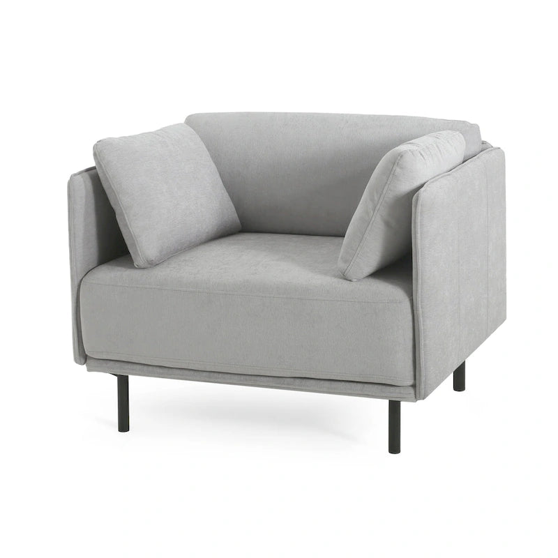 Modern Upholstered Accent Chair – Grey / Brown, Metal Legs, Includes Pillow, Single