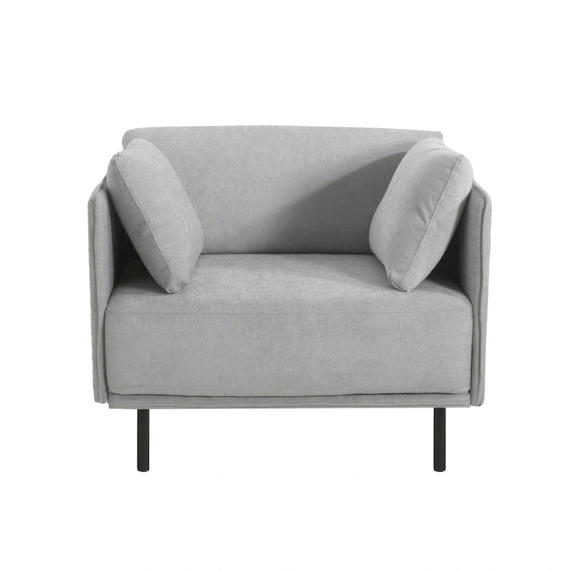 Modern Upholstered Accent Chair – Grey / Brown, Metal Legs, Includes Pillow, Single