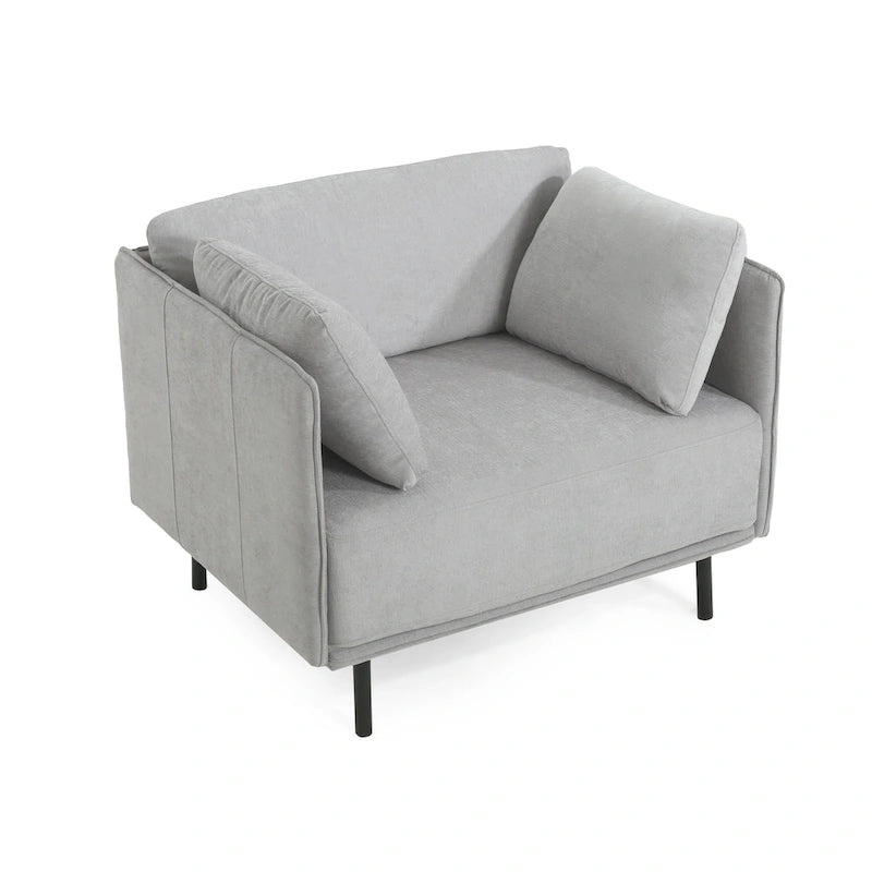Modern Upholstered Accent Chair – Grey / Brown, Metal Legs, Includes Pillow, Single