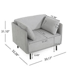 Modern Upholstered Accent Chair – Grey / Brown, Metal Legs, Includes Pillow, Single