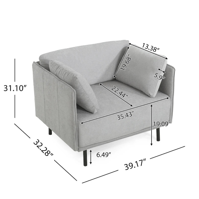 Modern Upholstered Accent Chair – Grey / Brown, Metal Legs, Includes Pillow, Single