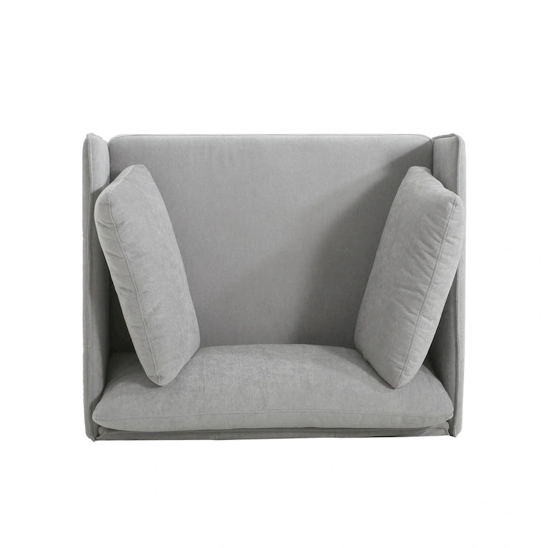 Modern Upholstered Accent Chair – Grey / Brown, Metal Legs, Includes Pillow, Single