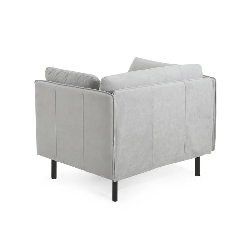Modern Upholstered Accent Chair – Grey / Brown, Metal Legs, Includes Pillow, Single