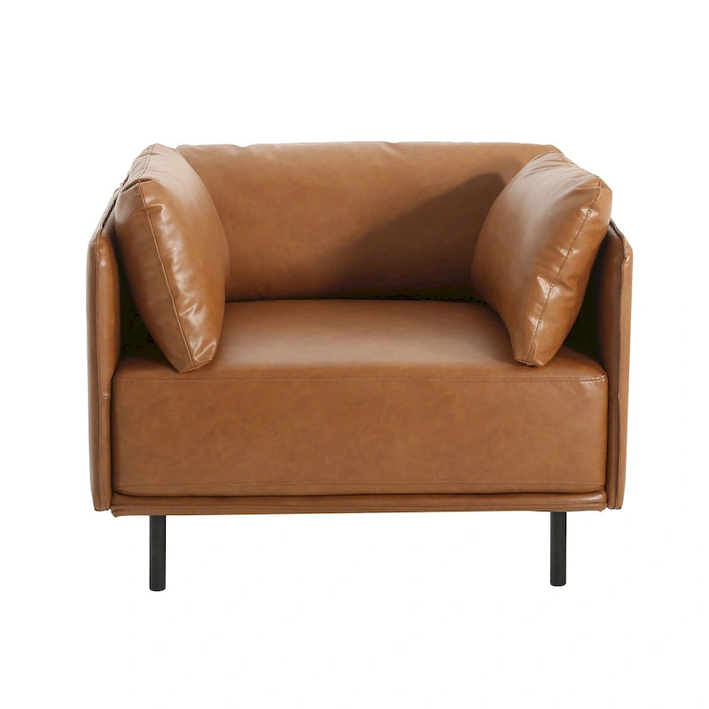 Modern Upholstered Accent Chair – Grey / Brown, Metal Legs, Includes Pillow, Single