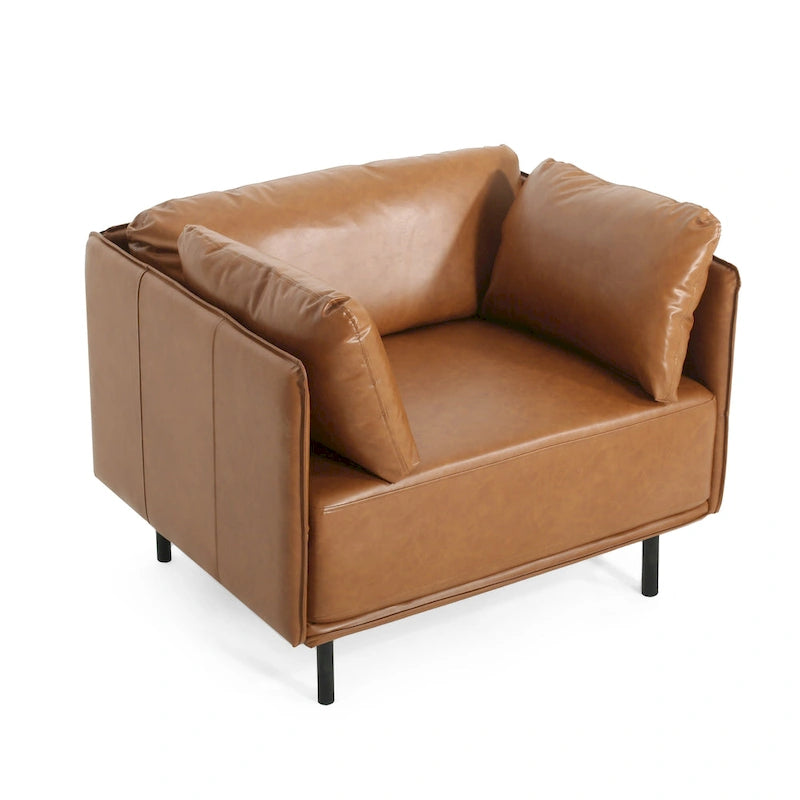 Modern Upholstered Accent Chair – Grey / Brown, Metal Legs, Includes Pillow, Single