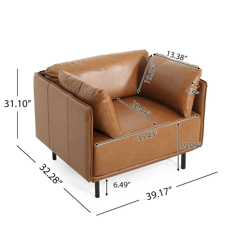 Modern Upholstered Accent Chair – Grey / Brown, Metal Legs, Includes Pillow, Single